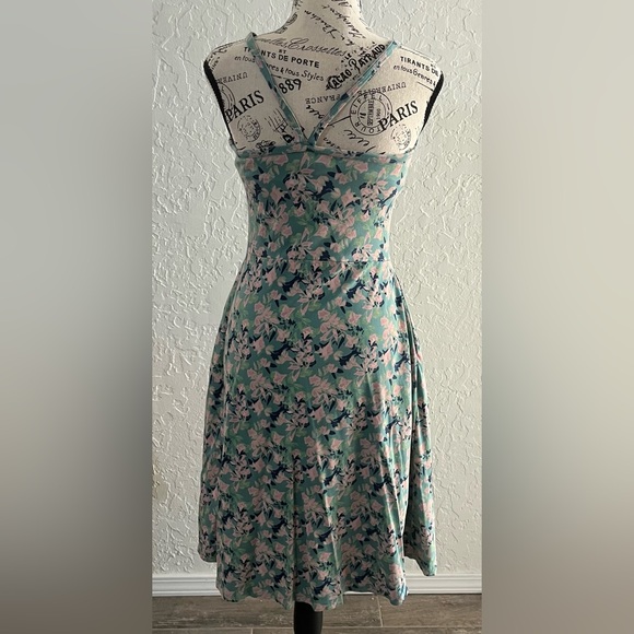 Pact Pink and Green Spaghetti Strap Sundress with pockets. - Picture 4 of 6